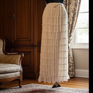 Cottage Maxi Ruffled Skirt Sz Small Ivory Fairy Steam Punk Festival Cochella